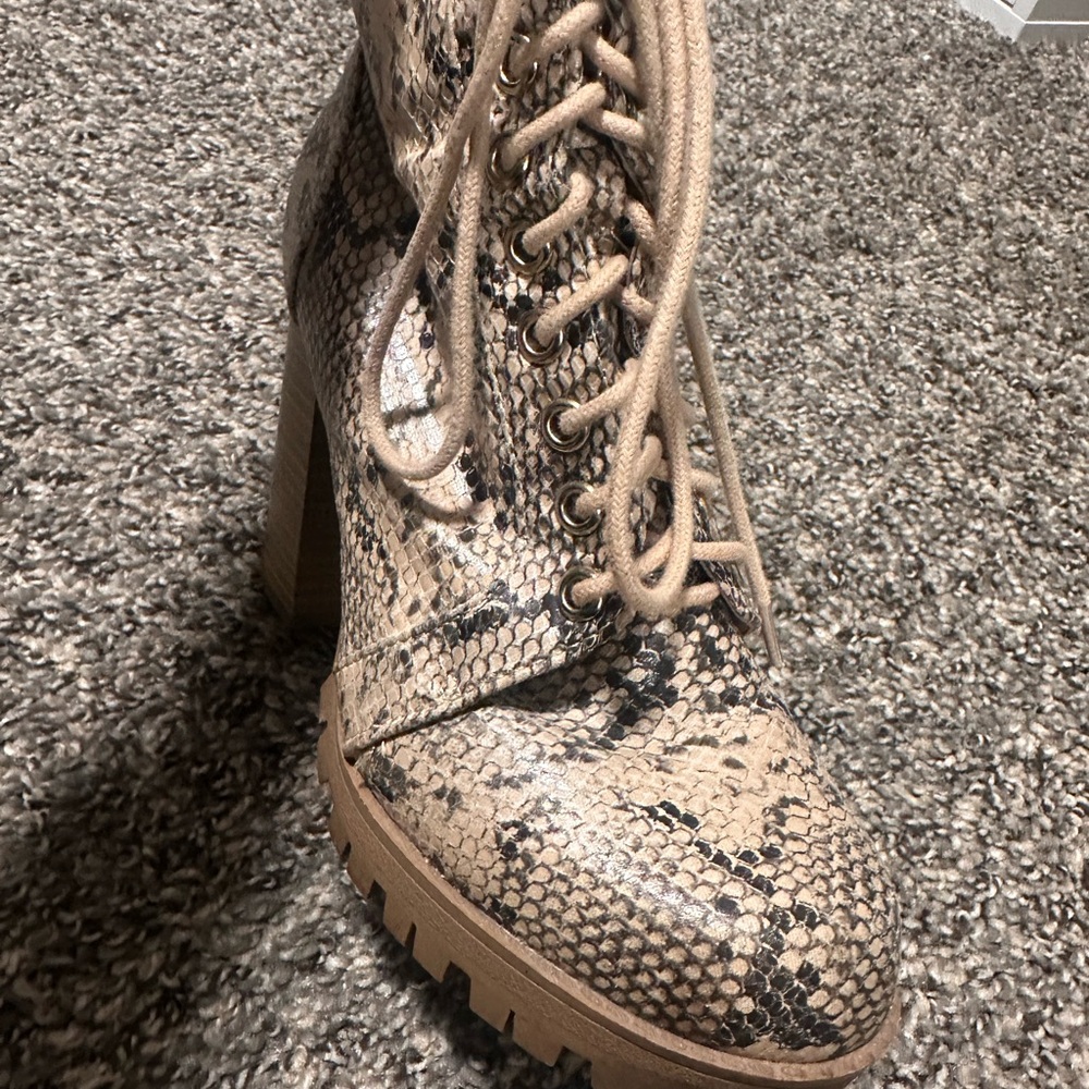 Soda Lita Snakeskin Lace-Up Boots